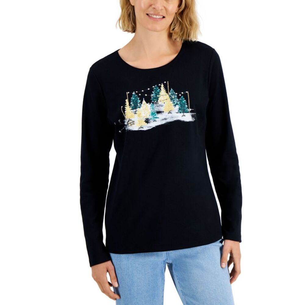 Karen Scott Women's Long-Sleeve Holiday Top